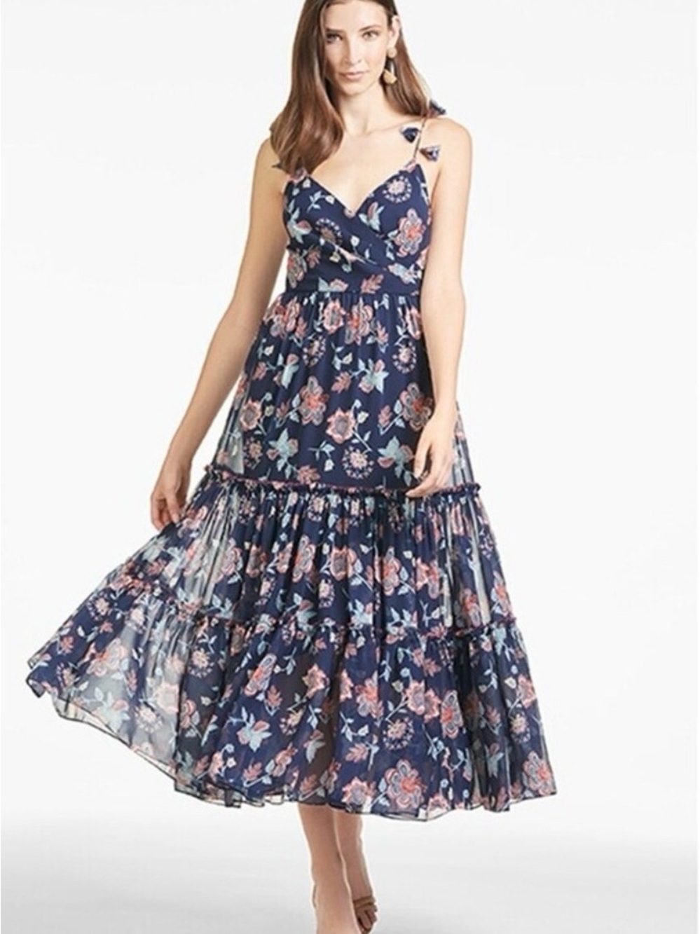 Sachin + Babi Navy Floral Tiered Maxi Dress with Pink Accents